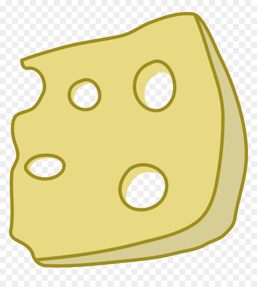 A cartoon-style slice of yellow Swiss cheese with five characteristic holes, outlined in brown, on a transparent background.