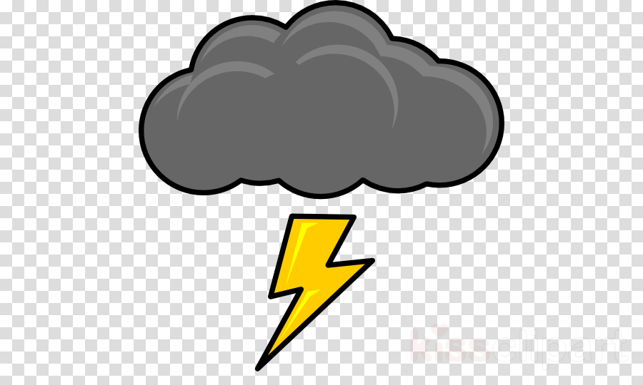 Dark storm cloud with yellow lightning bolt on transparent background