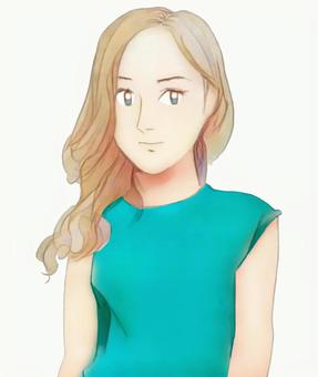 Anime Girl Illustration - Teal Top & Soft Blonde Hair Art