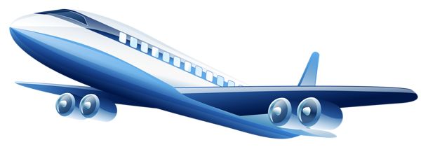 Blue and white commercial jet airliner in flight with four engines and passenger windows.