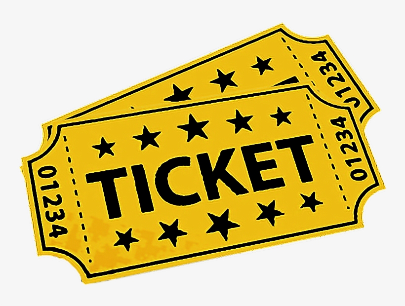 Two yellow event tickets with stars, serial number 01234, and perforated edges.