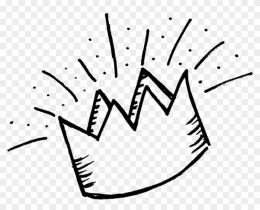 Hand-drawn black-and-white crown with jagged points, radiating lines, and dotted sparkles suggesting brilliance or celebration.