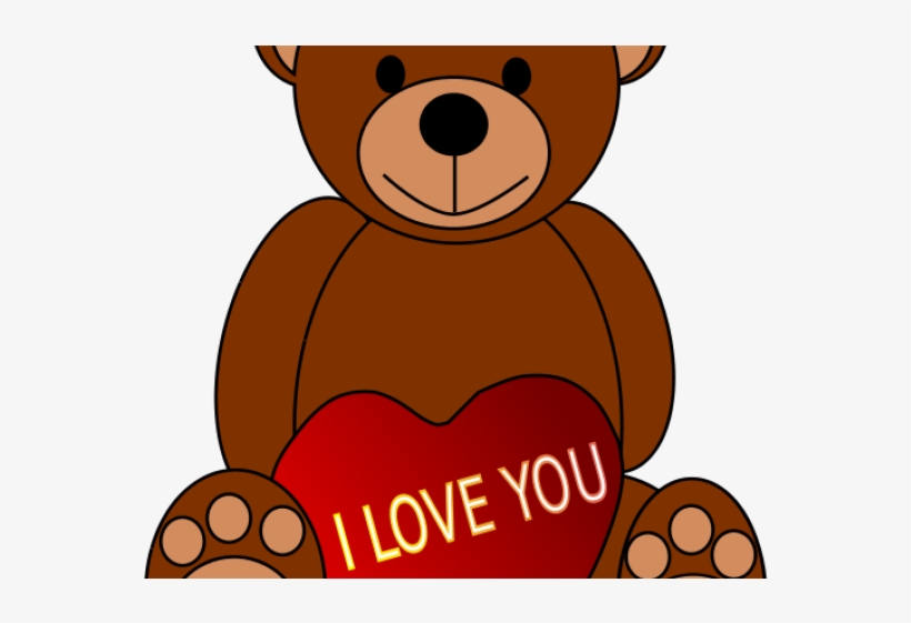 Brown teddy bear holding a red heart with "I LOVE YOU" text, ideal for Valentine's Day or affectionate messages.