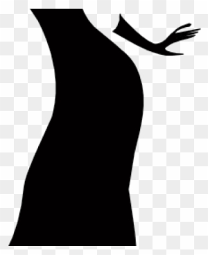 Silhouette of a woman in a flowing gown with one arm gracefully extended outward.