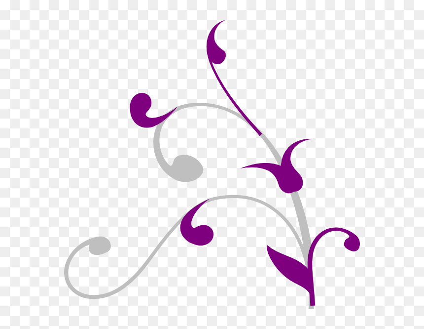 Purple and gray floral vine swirl design on transparent background