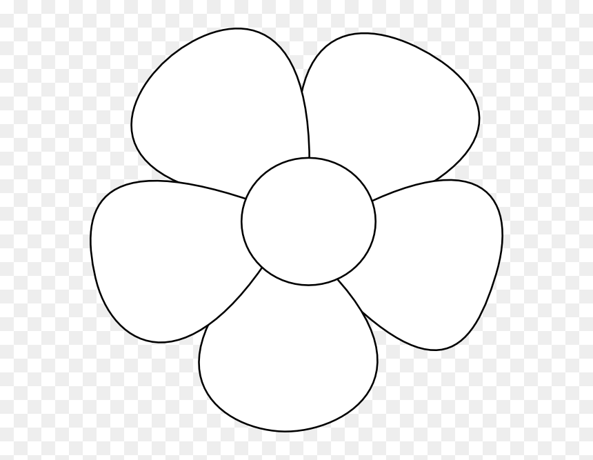 Simple black-and-white line drawing of a five-petaled flower with a circular center on transparent background.