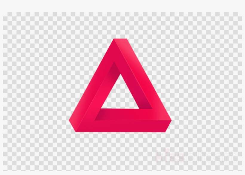 A vibrant red Penrose triangle, an impossible object illusion forming a continuous 3D triangular loop.