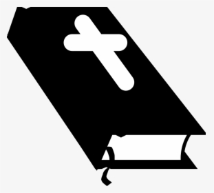 Black Bible with white Christian cross on cover, stylized silhouette illustration.