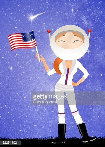 Young Astronaut with American Flag - Space Exploration Illustration