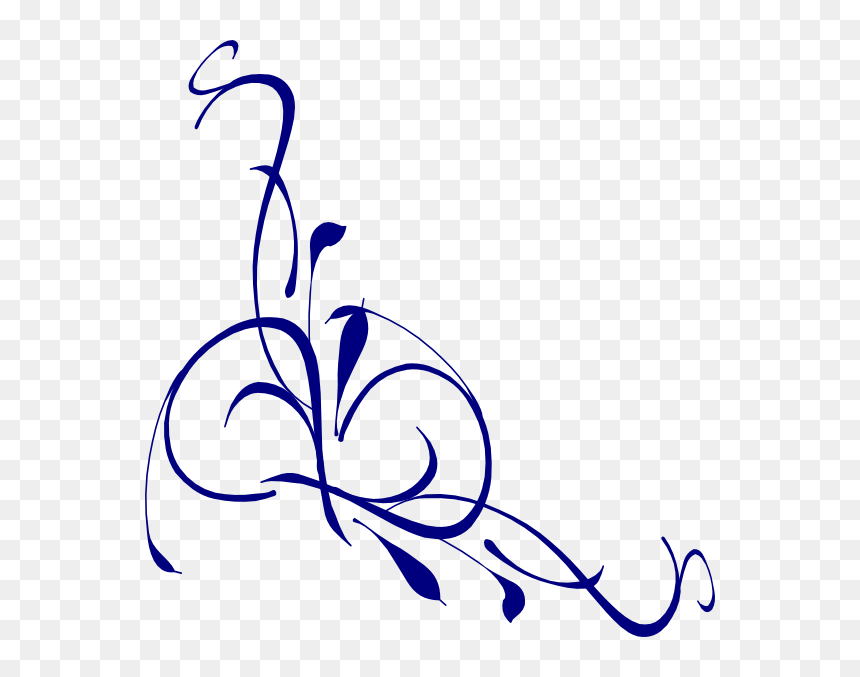 Elegant blue floral vine flourish design on transparent background, suitable for decorative corners or borders.