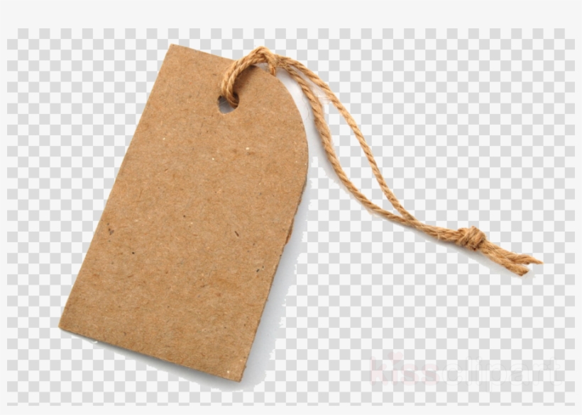 Brown kraft paper price tag with twine string on transparent background