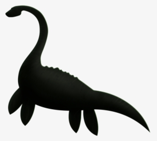 Black silhouette of a plesiosaur with long neck, four flippers, and tail against white background.