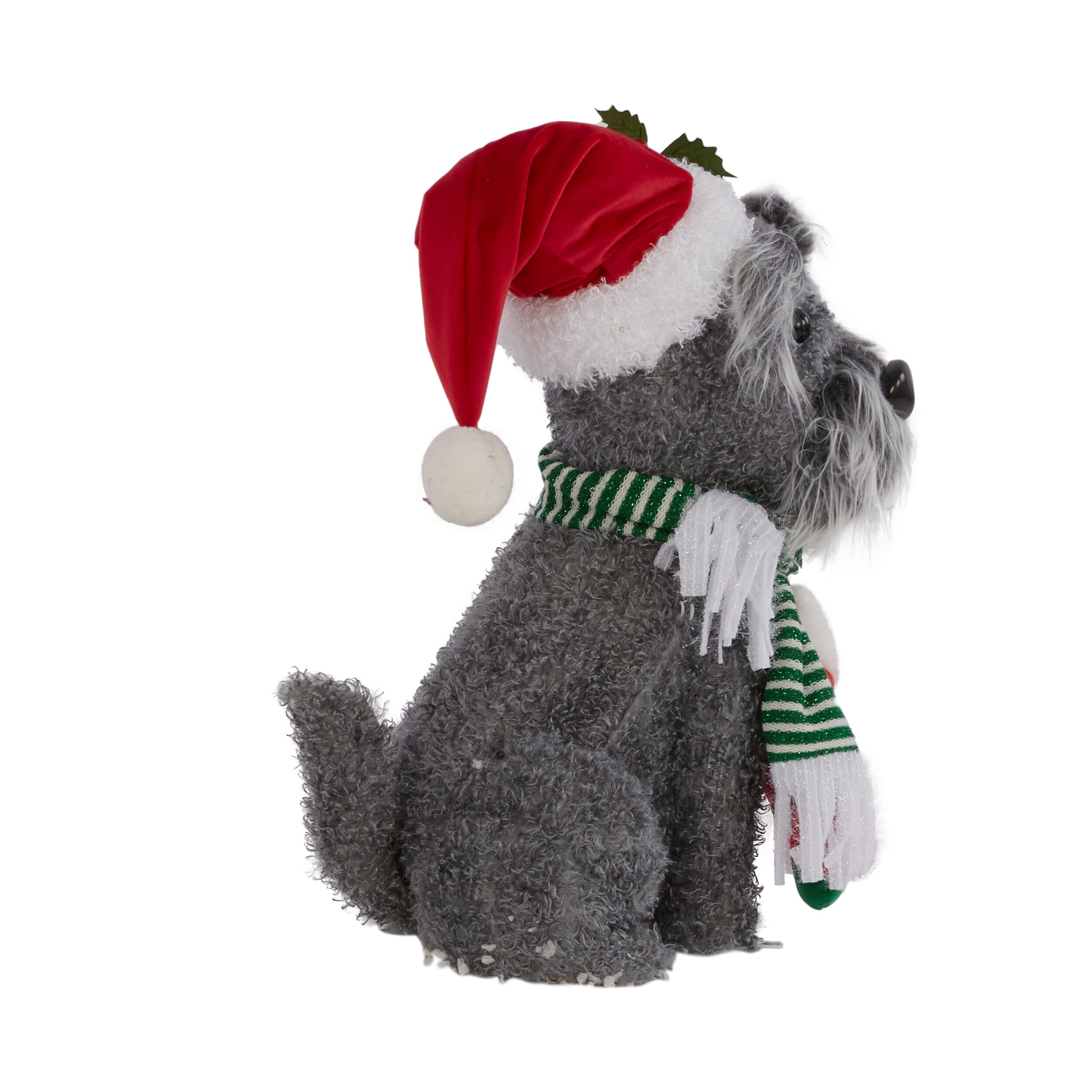 Christmas Schnauzer Dog Decor - Festive Holiday Figurine with Santa Hat & Scarf
