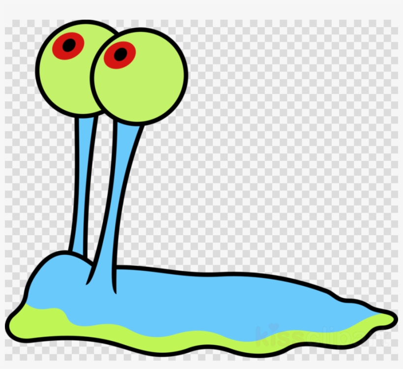 Cartoon green-eyed blue slug with large stalked eyes and wavy body on transparent background.