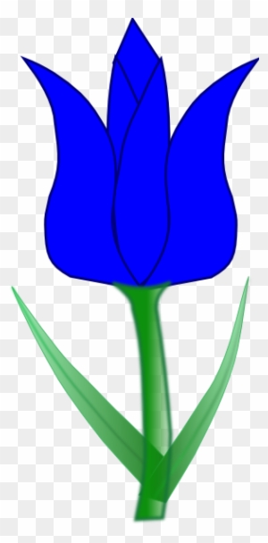 Vibrant blue tulip with green stem and leaves, stylized digital illustration on transparent background.