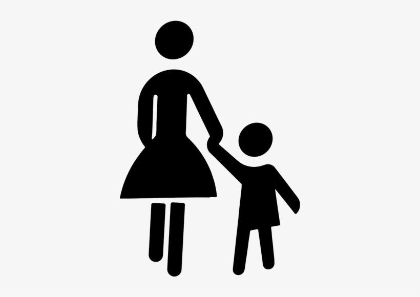 Silhouette of an adult woman holding a child's hand, symbolizing care and guidance.