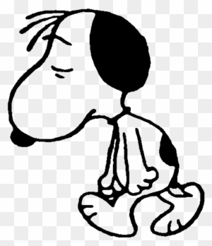 Snoopy sitting thoughtfully with eyes closed, black-and-white line drawing.