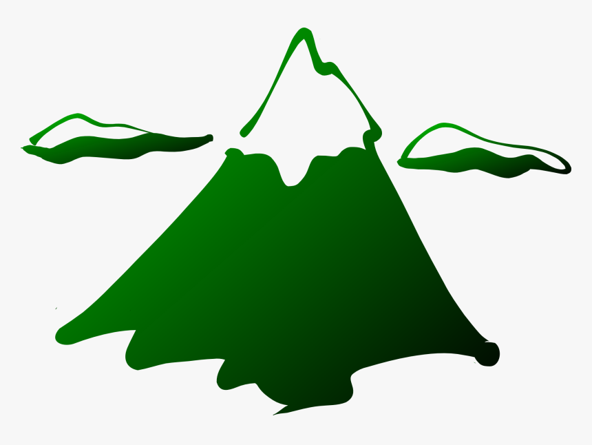 Stylized green mountain with snow-capped peak and two side ridges, minimalist vector illustration.