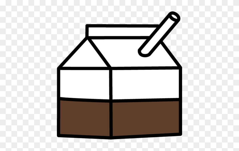 A cartoon-style milk carton half-filled with chocolate liquid and a straw inserted in the top.
