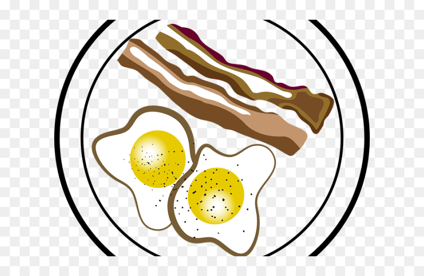 Plate with two sunny-side-up eggs and two strips of crispy bacon, illustrated in a clean vector style.