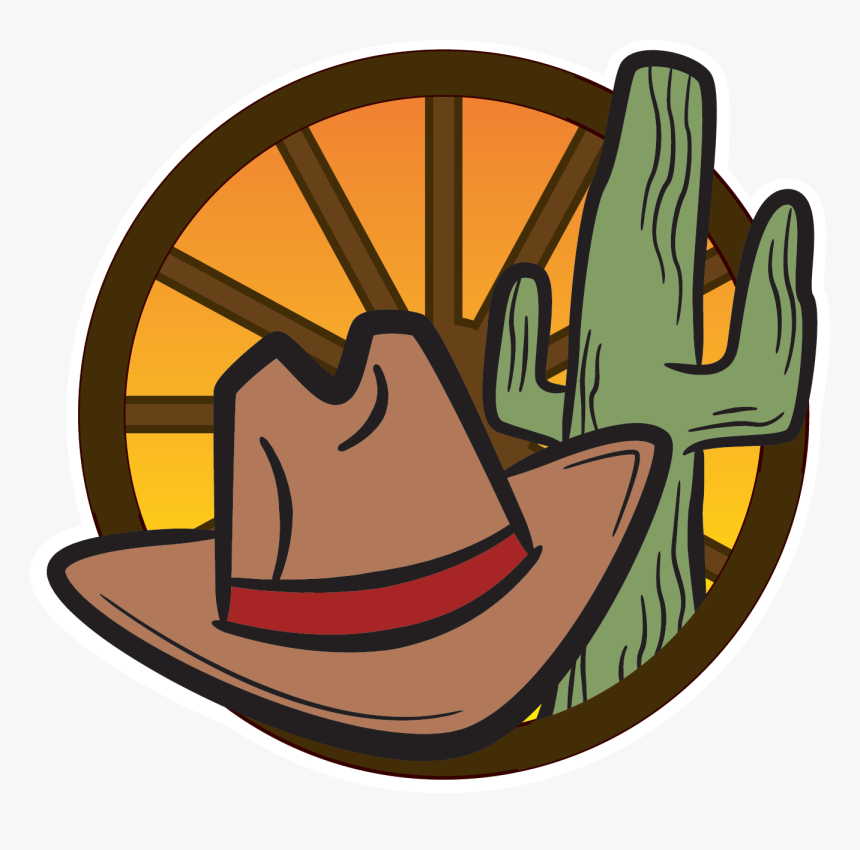 Western Desert Icon - Cowboy Hat, Cactus & Wagon Wheel Design