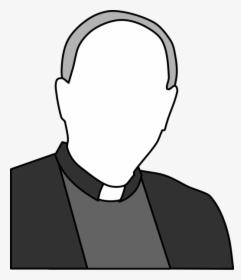 Silhouette of a clergy member wearing a clerical collar and dark robe, faceless and stylized in grayscale.