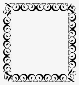Elegant black-and-white ornamental border with swirling scrollwork framing a blank central area.