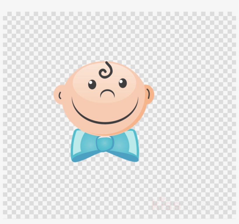 Smiling cartoon baby boy with a blue bowtie and curly hair swirl on transparent background.