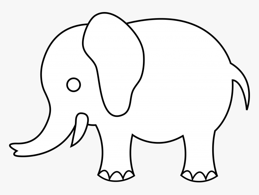 Simple black-and-white line drawing of a cartoon elephant facing left, with large ears, trunk, and visible toes.