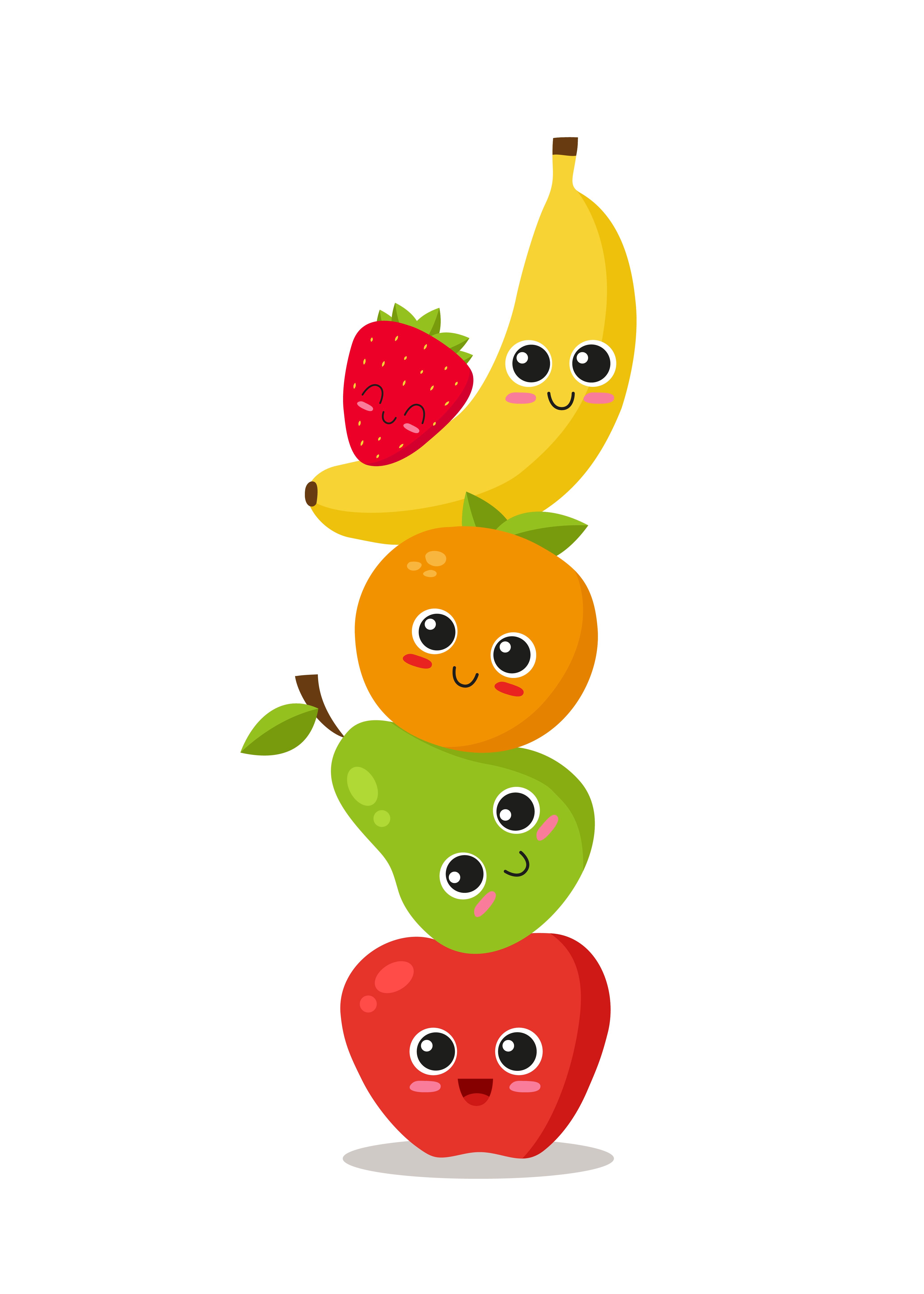 Kawaii Fruit Clipart. Scrapbook Printable Vector .eps and Png