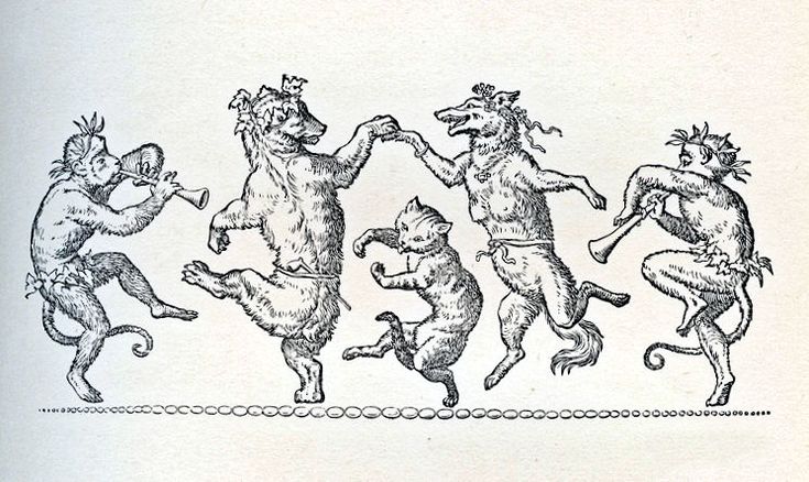 Medieval Animal Dance Woodcut - Historical Illustration of Folly and Festivity