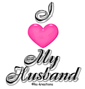 Decorative text "I ❤️ My Husband" with pink heart and silver cursive font on black background.