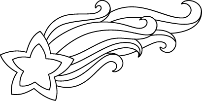 Black and white line drawing of a five-pointed star with a flowing, wavy tail representing a shooting star or comet.