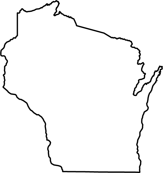 Black outline map of the U.S. state of Wisconsin on a white background.