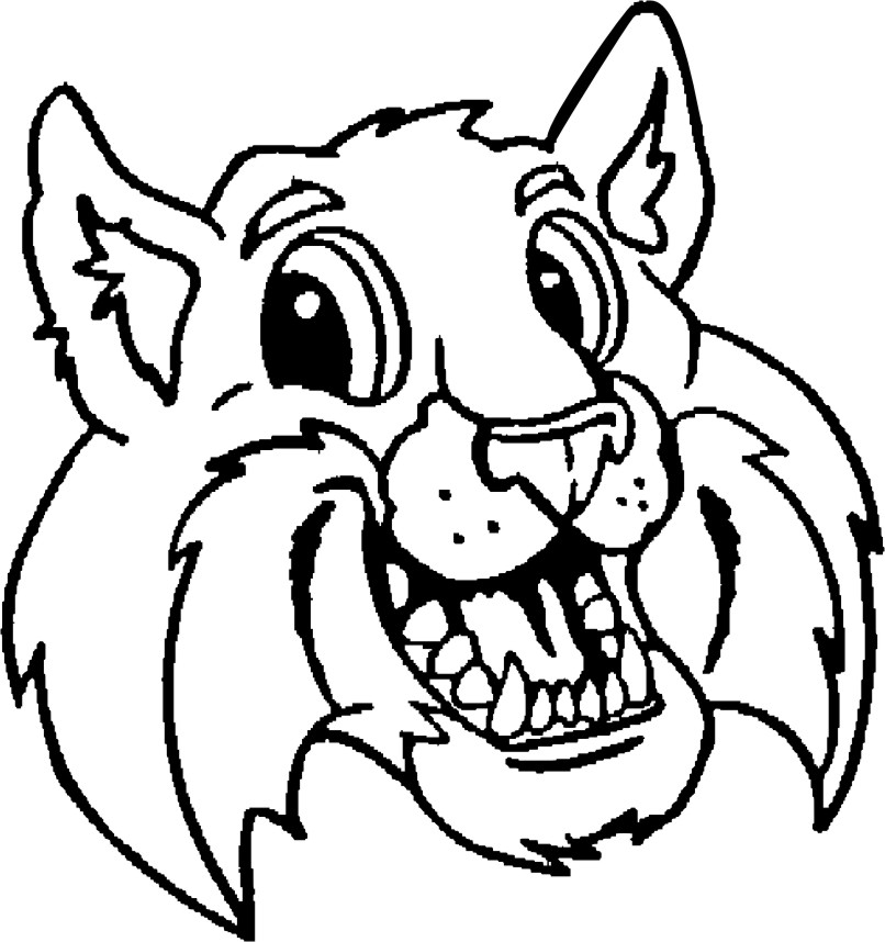 Cartoon-style fierce cat head with wide eyes, open mouth, and sharp teeth, outlined in black and white.