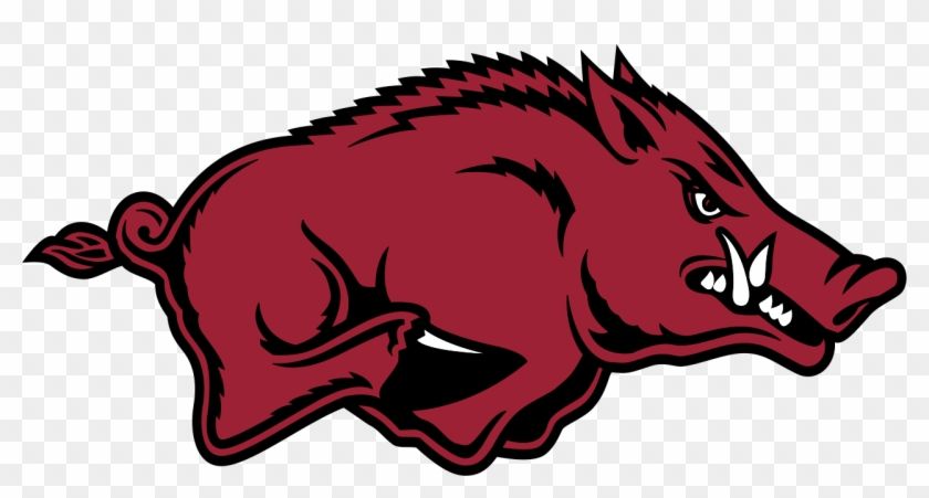 Arkansas Razorbacks mascot logo - a fierce red wild boar in motion with prominent tusks and bristled back.