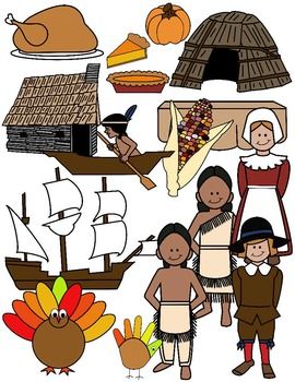 Thanksgiving Clipart Collection - Pilgrims, Native Americans & Harvest Symbols