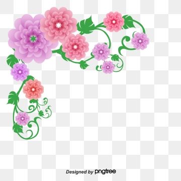 Decorative floral corner border with pink, purple, and green vines and blossoms on transparent background.