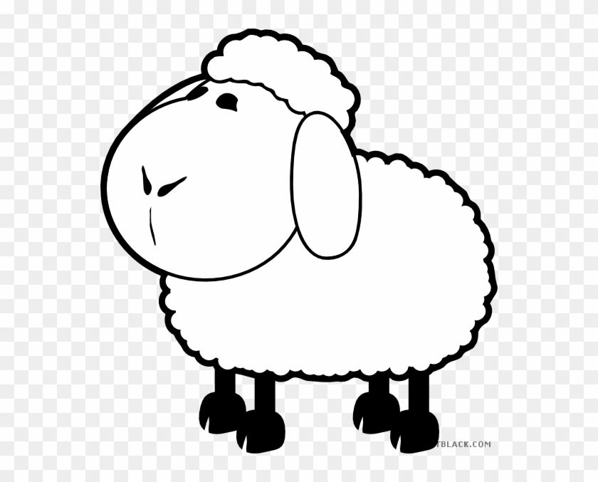Cute cartoon sheep with fluffy wool, simple black-and-white line art on transparent background.
