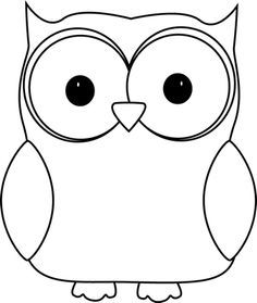 Simple black-and-white line drawing of a cartoon owl with large round eyes and a triangular beak.