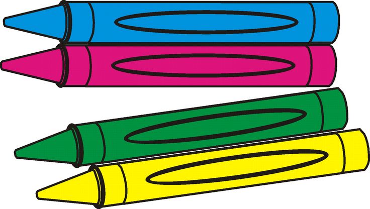 Four colorful crayons-blue, pink, green, and yellow-arranged diagonally on a white background.