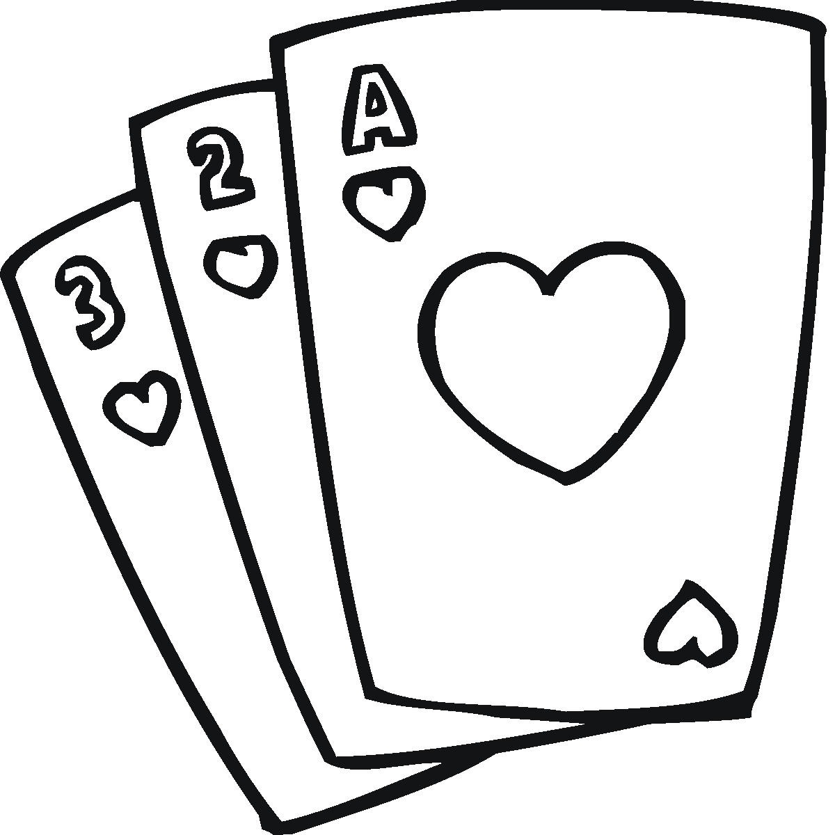 Three black-and-white playing cards fanned out: Ace, 2, and 3 of Hearts.