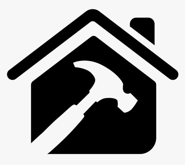 Black silhouette of a house with a hammer inside, symbolizing home repair or construction services.