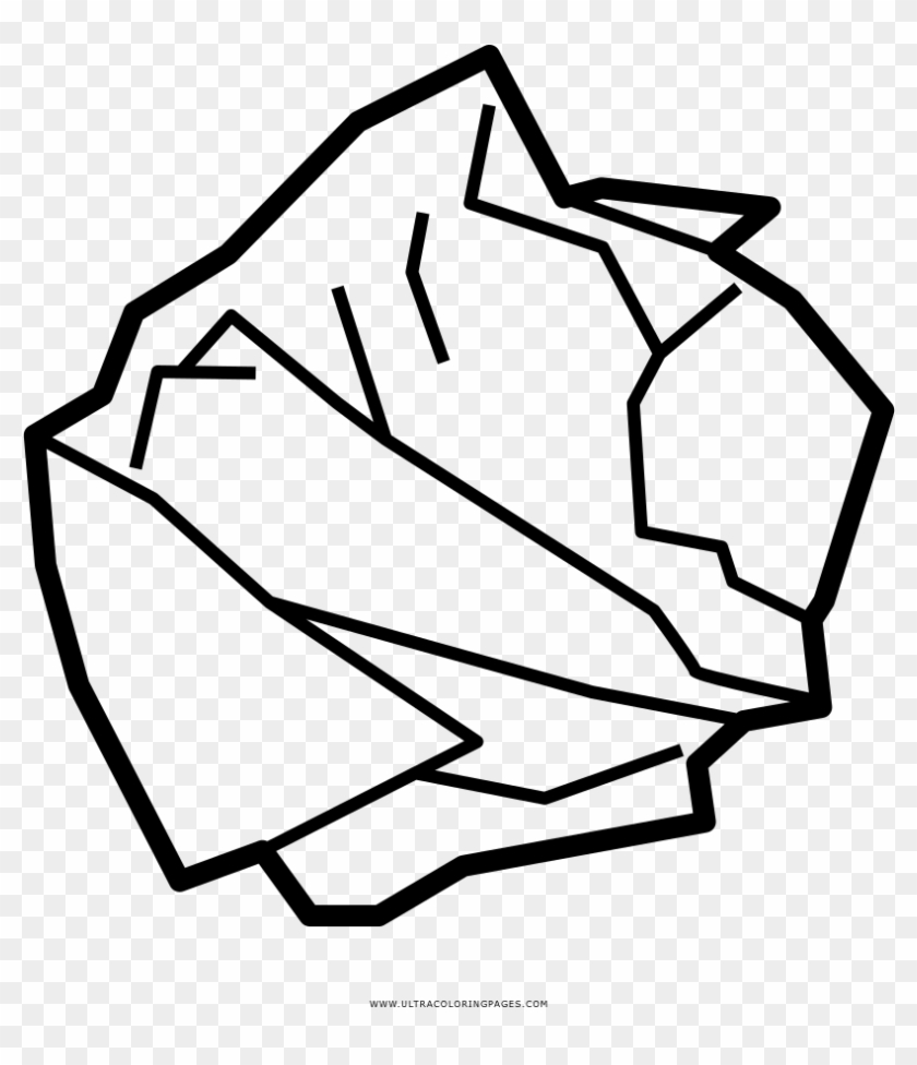 Black-and-white line drawing of a crumpled paper ball on transparent background.