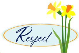 A stylized illustration of yellow daffodils beside an oval containing the word "Respect" in cursive script.