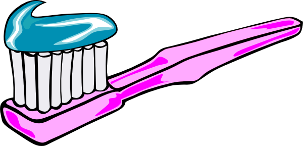 Pink toothbrush with blue toothpaste on bristles, cartoon-style illustration.