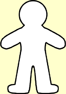 Simple white paper doll cutout outline on pale yellow background, used for crafts and educational activities.