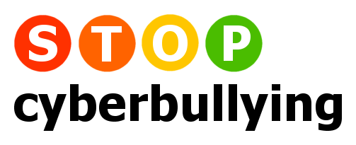 "STOP cyberbullying" logo with colorful circular letters and bold black text below.
