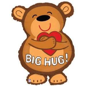 Smiling brown teddy bear hugging a red heart with "BIG HUG!" text on its belly.