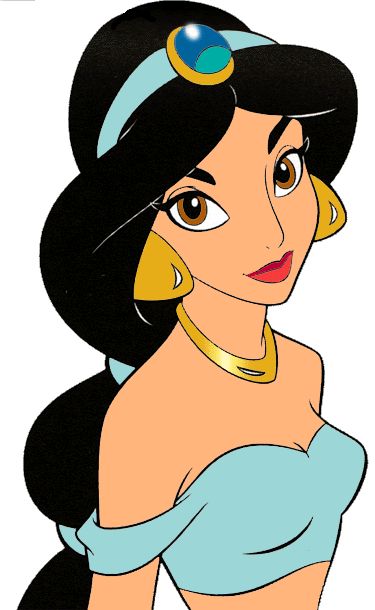 Jasmine from Disney's Aladdin, wearing her iconic blue outfit and gold jewelry with a turquoise headpiece.